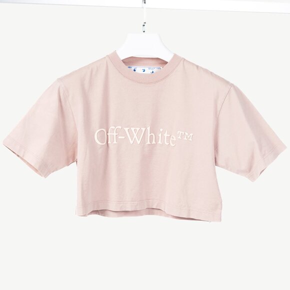 Off-White SS/22 Dusty Rose Laundry Cropped Cotton Logo Tee - Picture 1 of 12